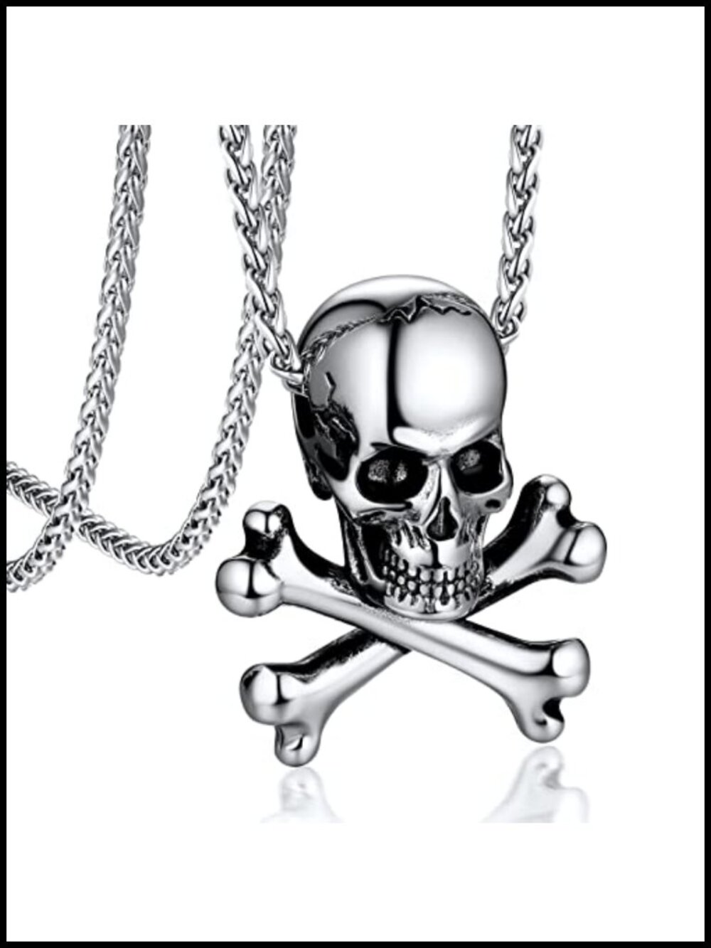 Stainless Steel Skull Crossbones Pendant Necklace Men Gothic 22 in